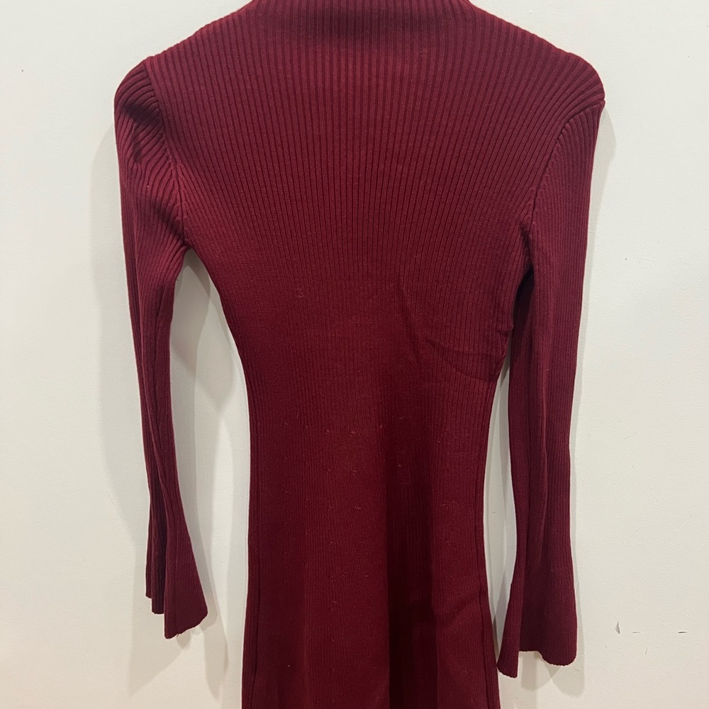 Elegant Burgundy Ribbed Knit Dress